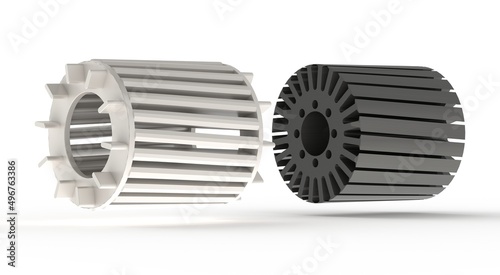 Canvas Print Squirrel cage aluminum rotor for asynchronous electric motor, 3D rendering isola