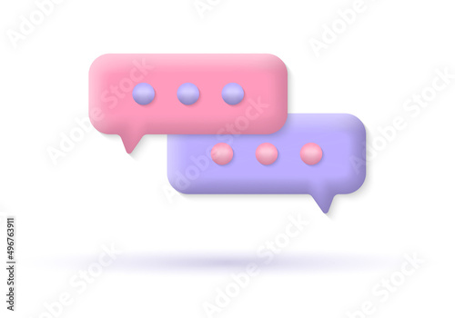 Chat 3d icon. Speech bubbles with dots. Talk, message, dialog, conversation symbol. Social media comment concept. Vector illustration.