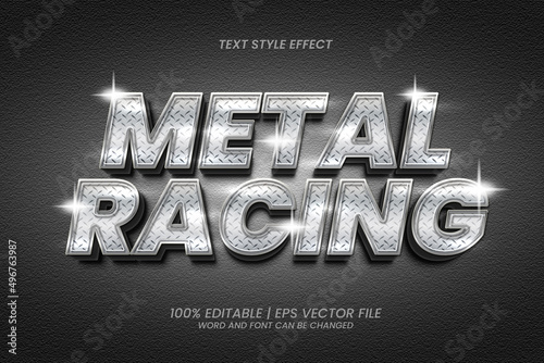 Editable Text Effect Silver Metal Racing