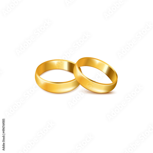 Wedding gold rings template or mockup realistic vector illustration isolated.