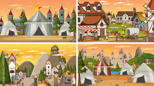 Set of different scene medieval