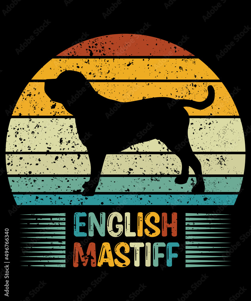 English Mastiff T-Shirt / Retro Vintage English Mastiff Tshirt / Black Dog Silhouette Gift for English Mastiff Lovers / Funny English Mastiff Unisex Tee
