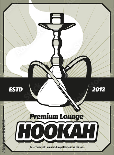 Hookah poster. Retro style stylized placard with place for text smoking hookah relax places invitation garish vector template
