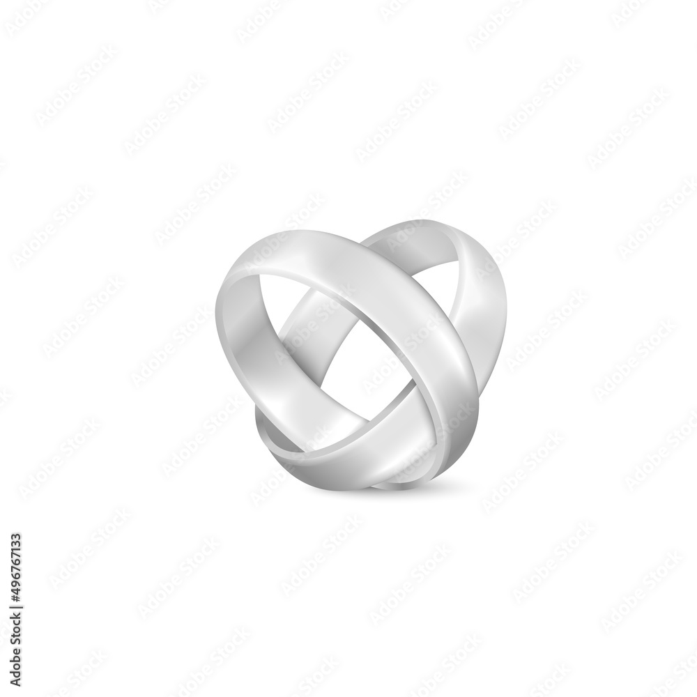 White gold wedding rings connected together, realistic vector isolated. White gold wedding rings connected together, realistic vector isolated.