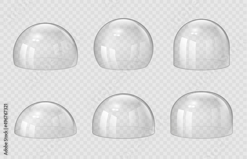 Transparent domes. Exhibition display transparent spherical cases decent vector 3d realistic souvenirs
