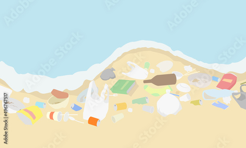 ゴミだらけの海岸イラスト