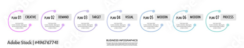 Business vector infographics with seven circles. Hand drawn timeline visualization with 7 steps for diagram, flowchart, banner, presentations, web, content, levels, chart, graphic