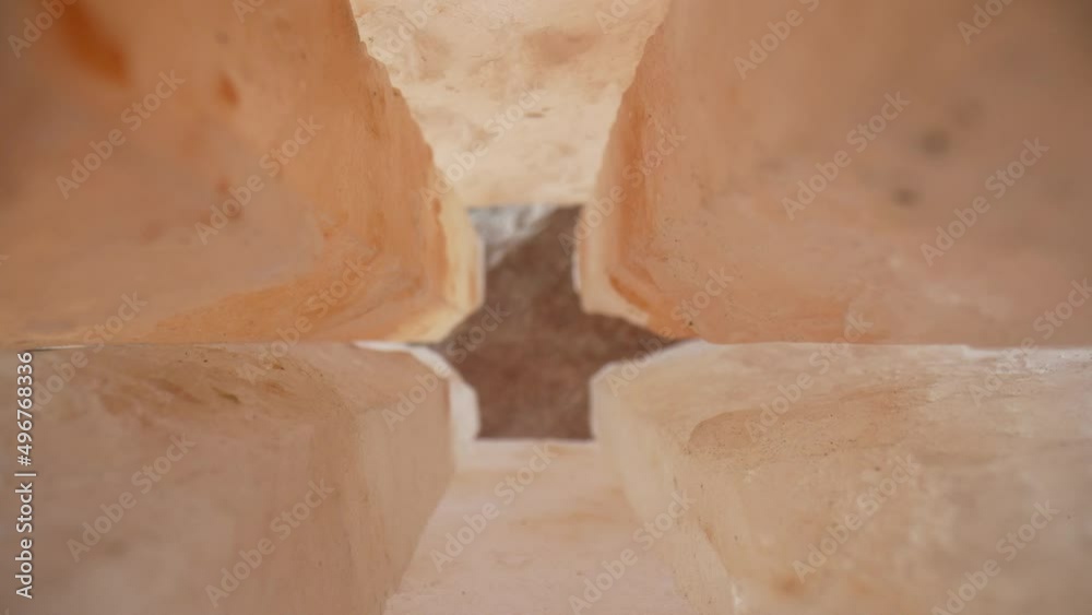 Pink Himalayan salt crystal. Macro. Dolly shot. Nature mineral resources. Geology. Stone gorge close up Pink Himalayan salt crystal. Macro. Dolly shot. Nature mineral resources. Geology. Stone gorge close up
