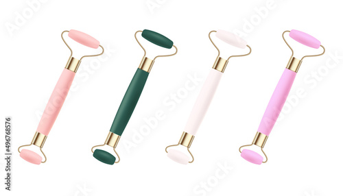 Face massage stone rollers set, realistic vector illustration isolated.