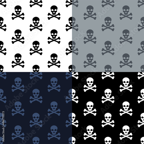 Schilderij op canvas set of seamless patterns with Pirate symbol, Skull and bones, sign of threat to life and health