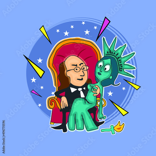 cute benjamin & statue of liberty illustration 