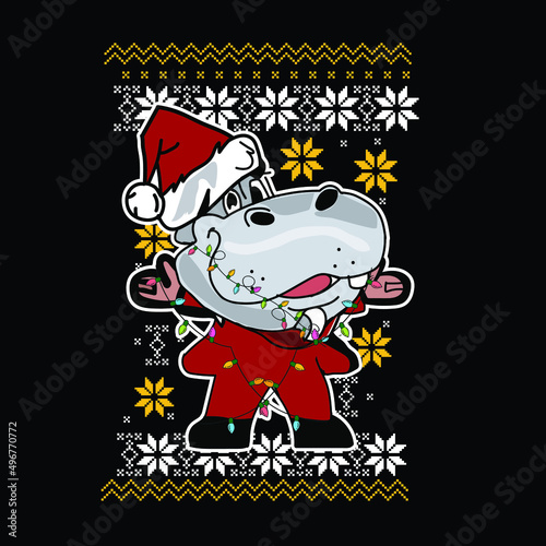 hippo Christmas pattern 