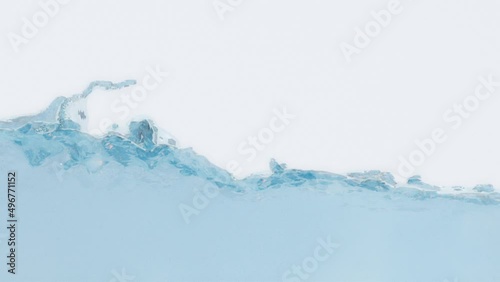 Water fills a white screen. blue water surface 