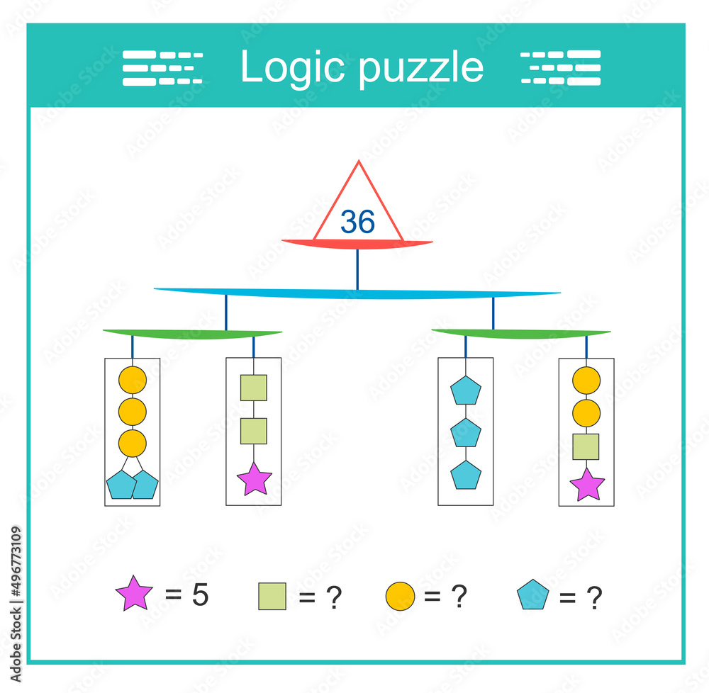 Logic puzzle for children. IQ training test. Printable worksheet. Vector illustration. Flat style design Logic puzzle for children. IQ training test. Printable worksheet. Vector illustration. Flat style design