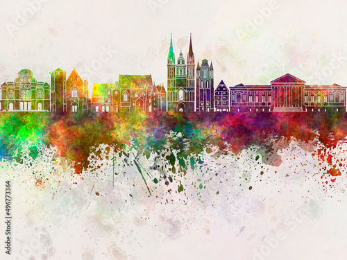 Angers skyline in watercolor background