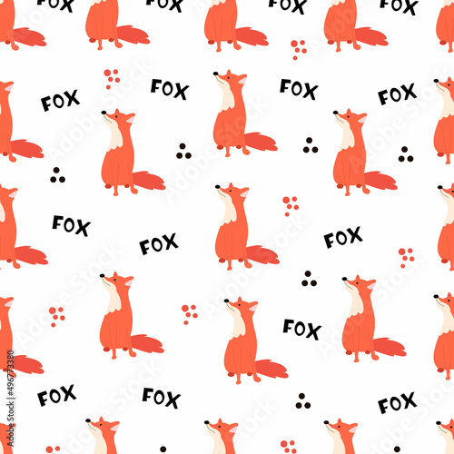 Seamless background with foxes. Vector colorful background. Illustration with animals. Decorative wallpaper suitable for printing, fabric, paper. © Aika18