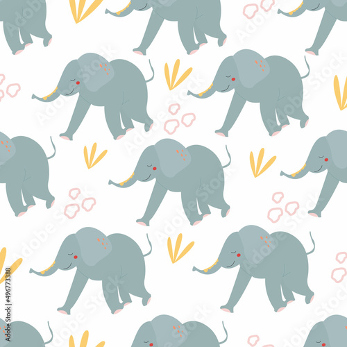 Seamless pattern with cute elephants on a white background. Background for children  print on fabrics  paper.