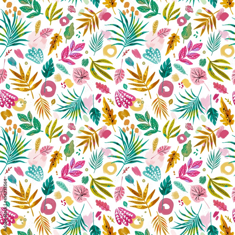 Seamless pattern wiht abstract shapes, figures, watercolor abstract tropical leaves. Doodle hand drawn drawings collection. Abstraction art design for paper, cover, fabric, interior decor Seamless pattern wiht abstract shapes, figures, watercolor abstract tropical leaves. Doodle hand drawn drawings collection. Abstraction art design for paper, cover, fabric, interior decor