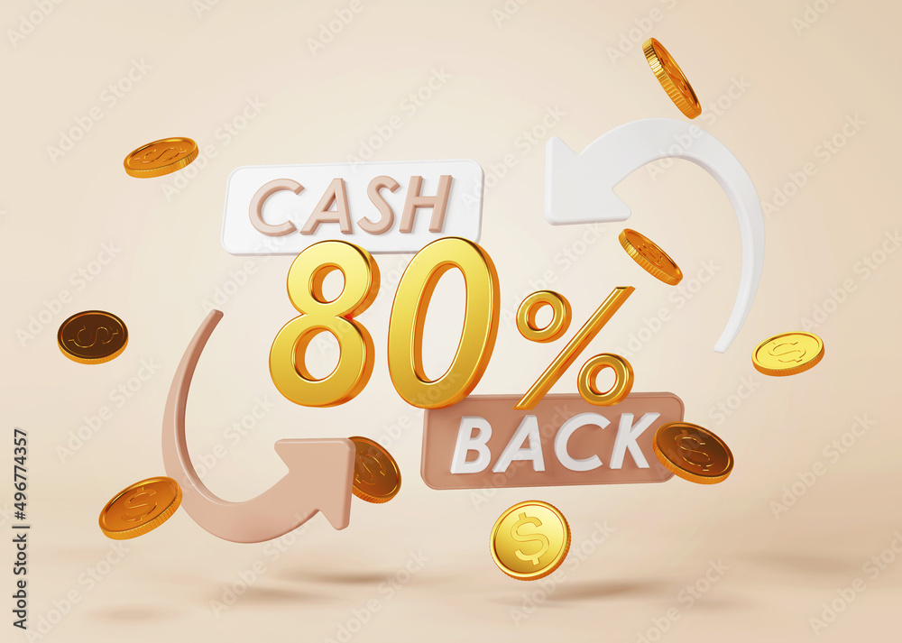 Fototapeta premium Cash back service. Concept of money back and digital payment. 3D rendering.