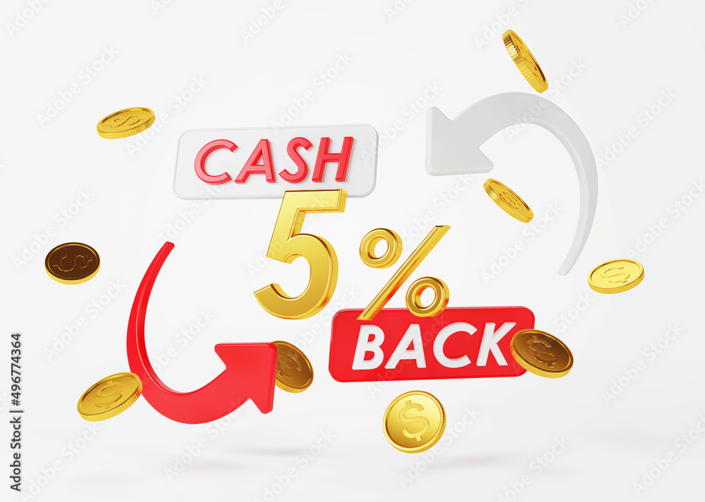 Fototapeta premium Cash back service. Concept of money back and digital payment. 3D rendering.
