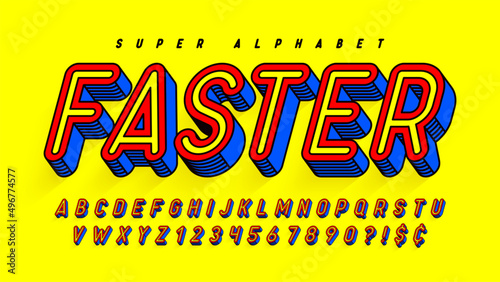 Trendy 3d comical design, colorful alphabet, typeface, abc