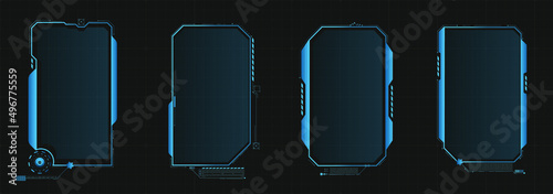 Sci-fi concept design. Futuristic vector HUD interface screen design. Names of digital callouts. Set of futuristic HUD UI GUI screen elements. High-tech screen for video games. 