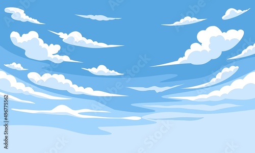 Vector illustration, blue sky with white clouds, as background or banner image, International Day of Clean Air for Blue Skies.