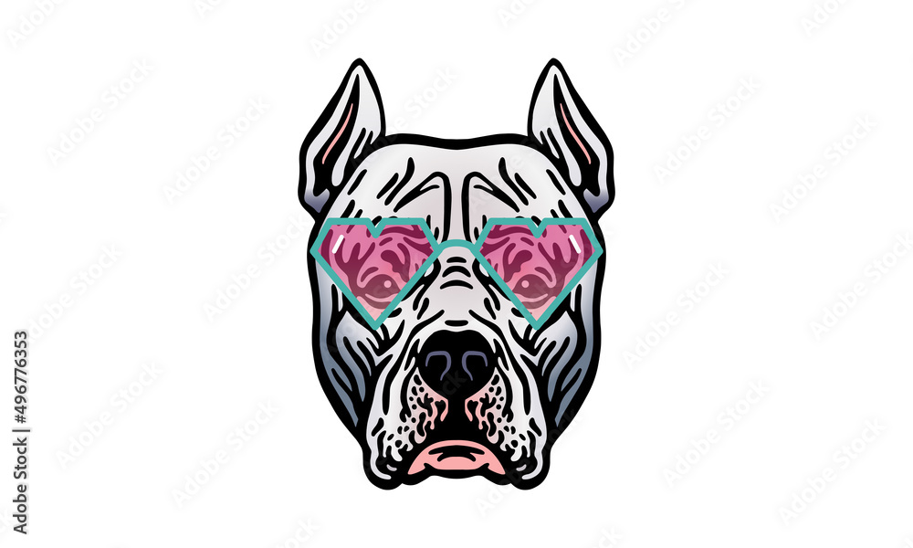 Fototapeta premium Argentine Dogo dog logo pet portrait with sunglasses