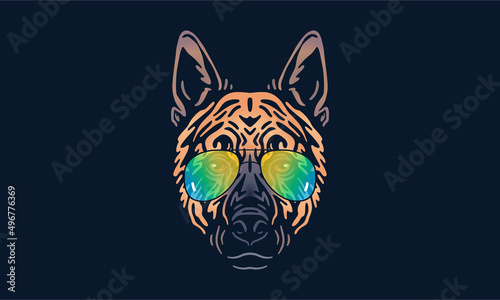 German Shepherd dog logo pet portrait with sunglasses
