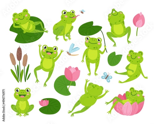 Leinwand Poster Cute green frogs