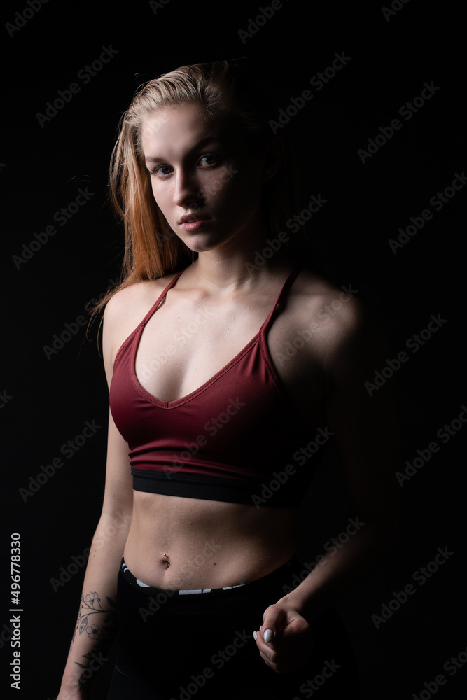 Red a in athletic T shirt like beautiful girl - a nightly kira girl sports workout, In the afternoon female fit in person and training isolated, sexy wellness. Care ABS beauty, muscular Red a in athletic T shirt like beautiful girl - a nightly kira girl sports workout, In the afternoon female fit in person and training isolated, sexy wellness. Care ABS beauty, muscular