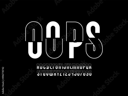 Simple font, modern alphabet, letters and numbers made of parts and outlines
