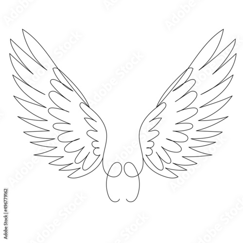 wings drawing in one continuous line, isolated