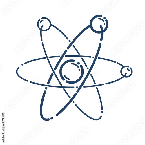 Atom vector simple linear icon, science physics line art symbol, research and solutions.