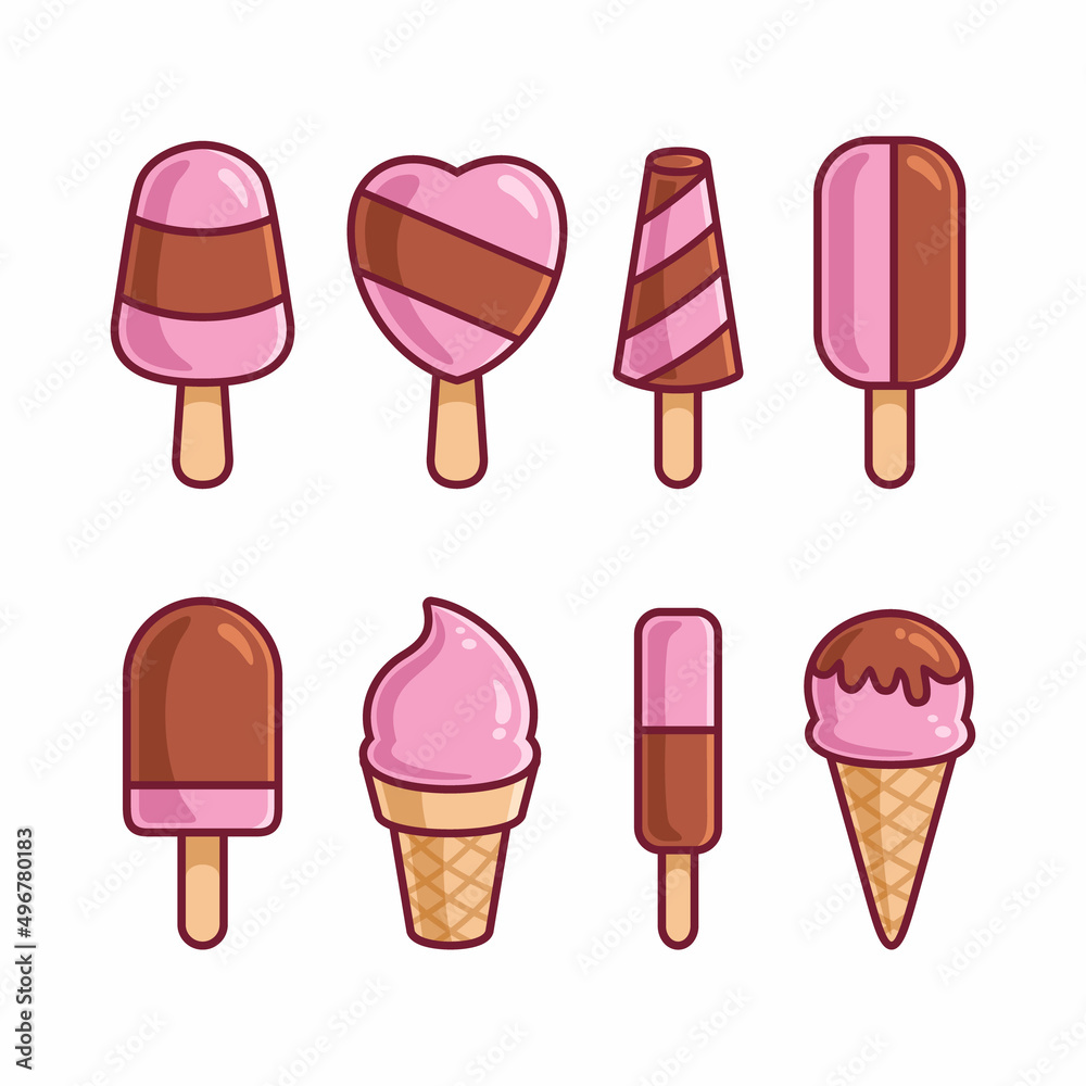 Collection of Chocolate Strawberry Ice Cream Cartoon Collection of Chocolate Strawberry Ice Cream Cartoon