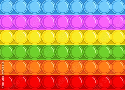 Seamless pop it toy pattern. Rainbow multicolor bubbles antistress game. Silicon ball. Popular addictive popping device with dimples. Preschool kids gadget texture. Vector background