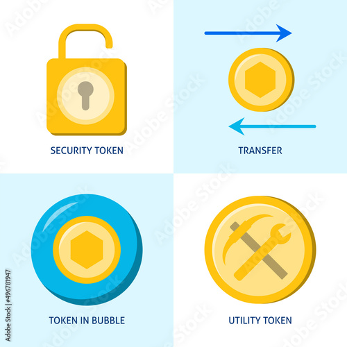 NFT token icon set in flat style