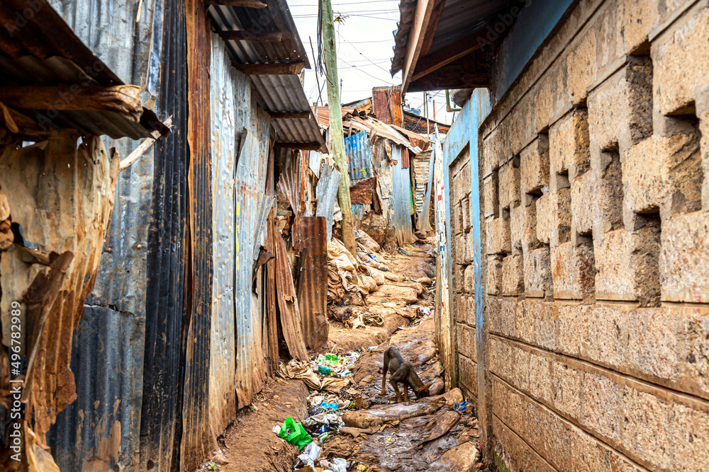 Kibera slum in Nairobi. Kibera is the biggest slum in Africa. Slums in