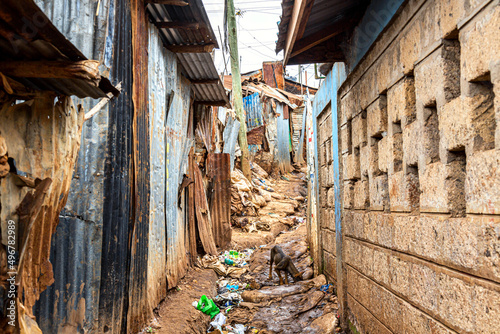 Kibera slum in Nairobi. Kibera is the biggest slum in Africa. Slums in Nairobi, Kenya. photo