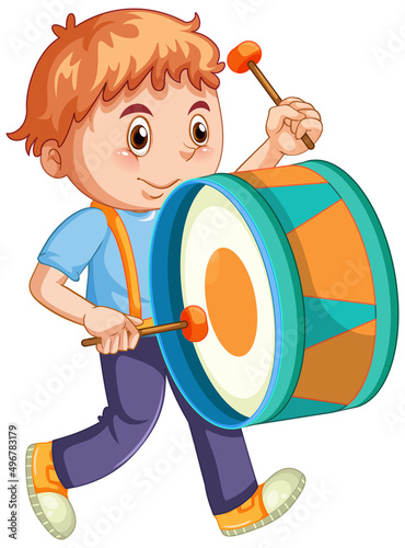 Happy boy playing drum