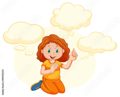 A kid with speech bubble templates on white background
