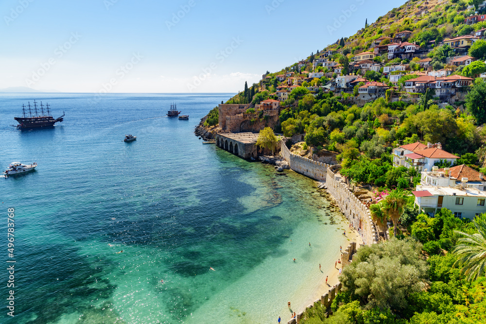 View of the Tersane and boats in Alanya, Turkey