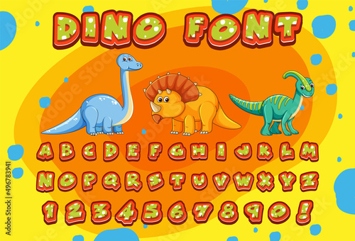 Font design for english alphabets in dinosaur character on color template
