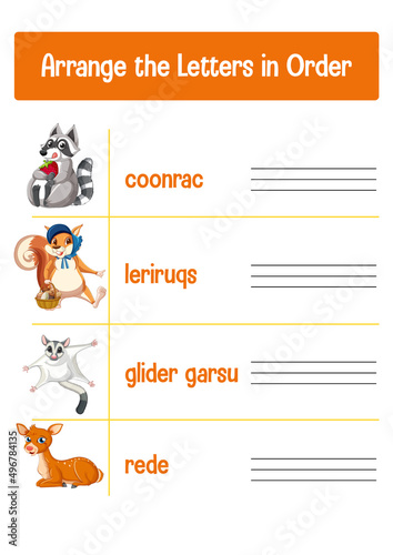 Worksheet design for arranging letters