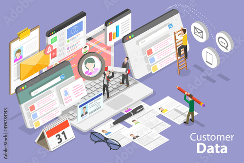 3D Isometric Flat Vector Conceptual Illustration of Customer Data, Client Database Management
