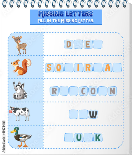Fill the missing letter of each word worksheet for children