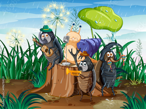 Fantasy forest with cartoon insects