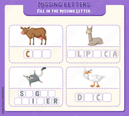 Fill the missing letter of each word worksheet for children