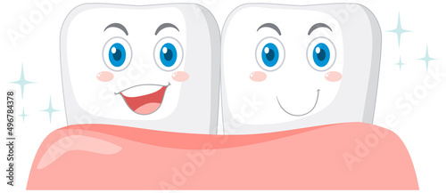 Happy strong teeh in gum on white background