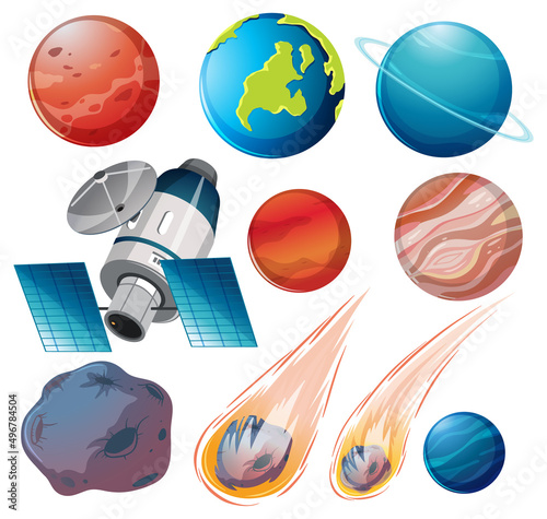 Set of space planets on white background
